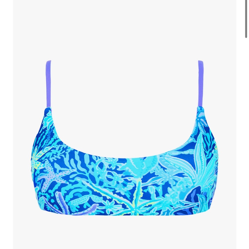 Blue Tropical Print Bikini Top